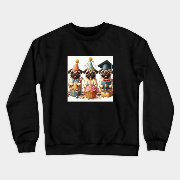 Pug Dog Party Crewneck Sweatshirt by allaboutpugdogs 